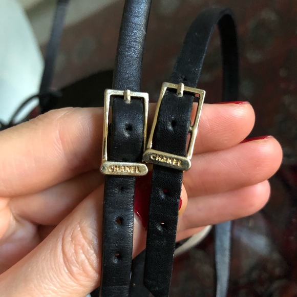 CHANEL BLACK LEATHER ANKLE STRAP SANDALS EU SIZE 37 US SIZE 7 - Picture 8 of 16